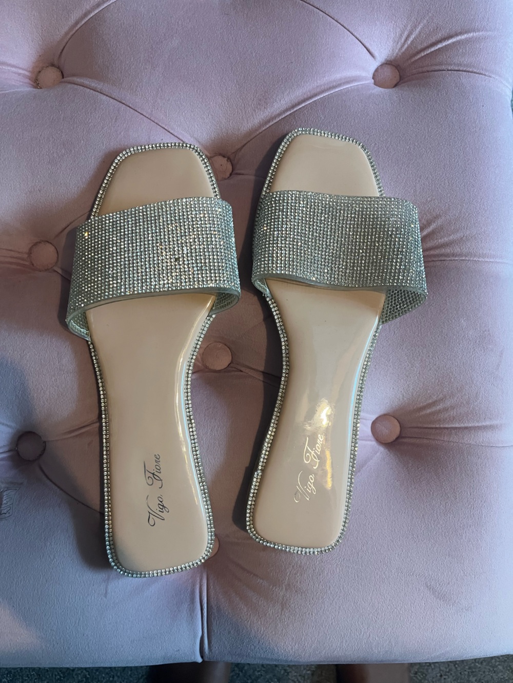 Sparkling Silver Slide Sandals